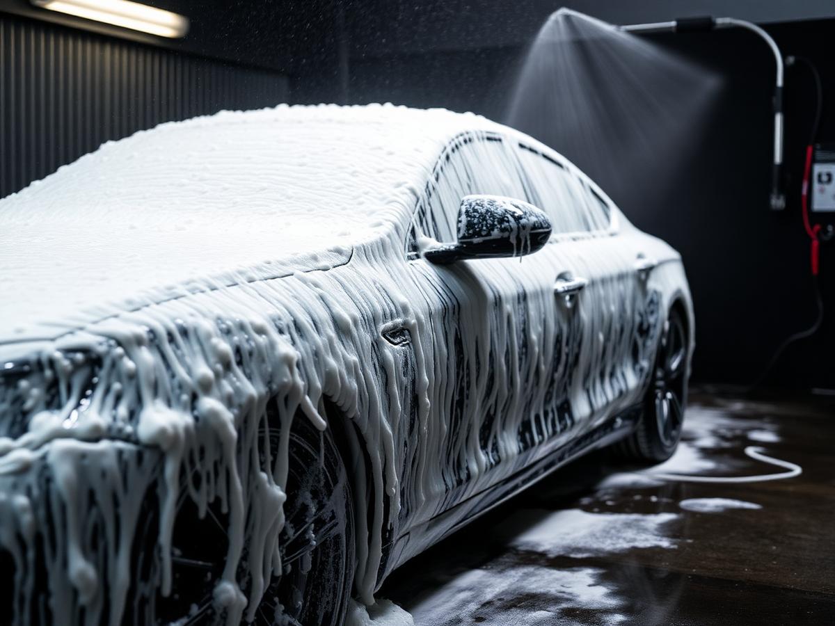 Car covered in foam during a full body wash