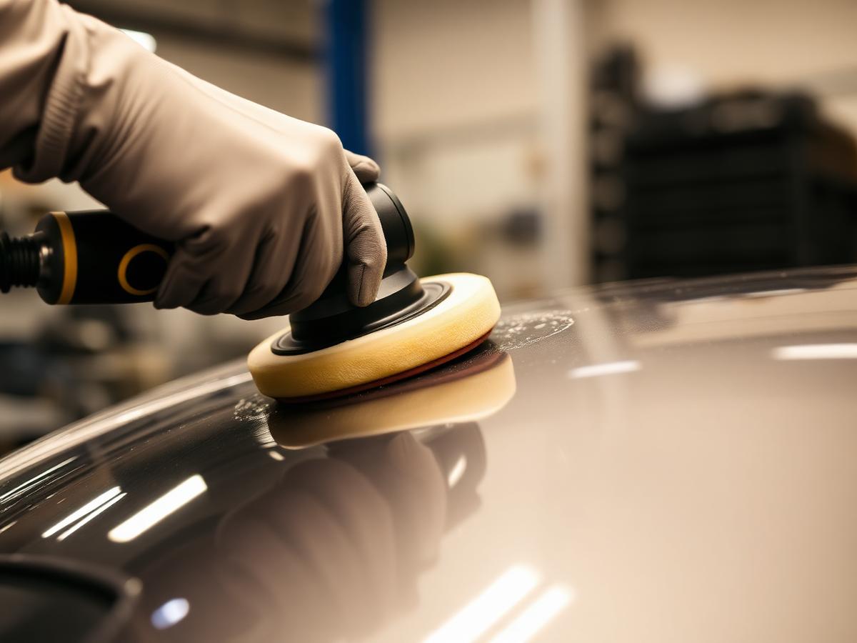 Detailer machine-polishing a car's paint